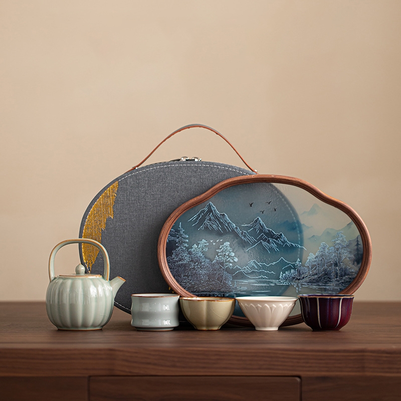 识泥记  宋时风雅海棠山水盘花瓣壶旅行组