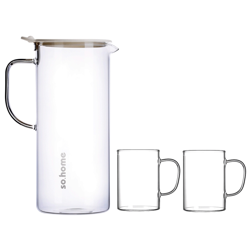 so.home  白色枫杨耐热玻璃水具三件套GR150-A