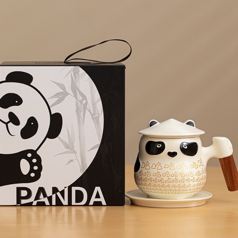 茗然说  熊猫陶瓷茶杯哈哈哈办公杯马克杯MKB105