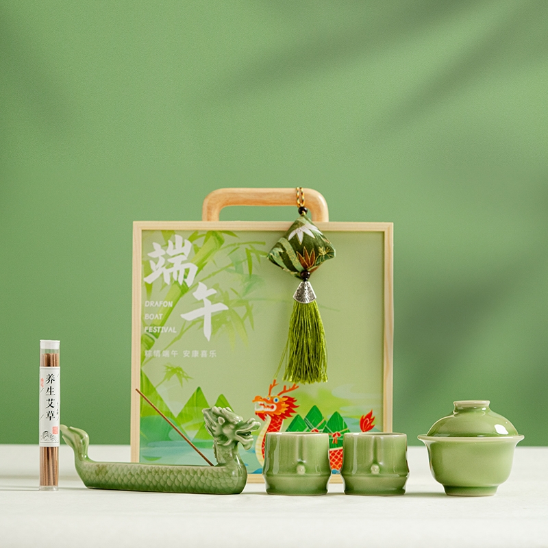 瓷伽什  龙腾端午B青瓷茶具套组CJS-QC-DW002