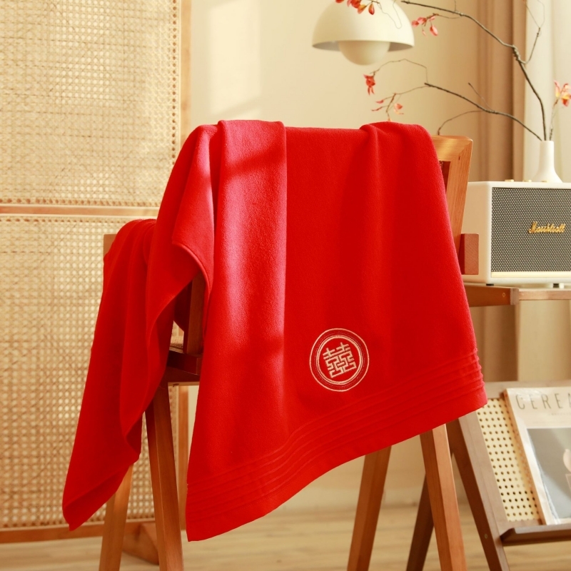 奥来纯  纯棉情侣喜字大浴巾不掉色不掉毛