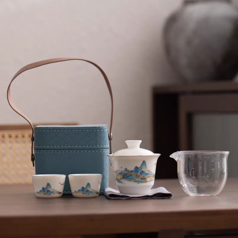 户外踏青羊脂玉瓷旅行茶具