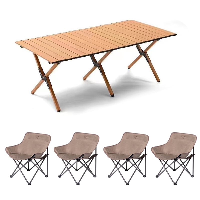 飞图乐  月亮椅木纹桌五件套折叠桌椅套装ZDZY1802