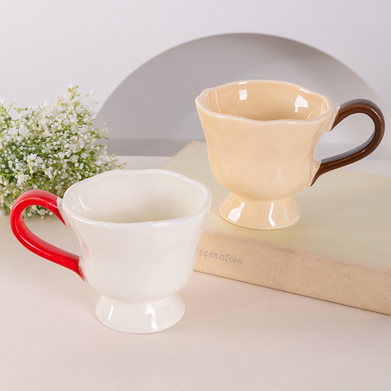 松发瓷器  中式马克杯高脚陶瓷杯高颜杯子