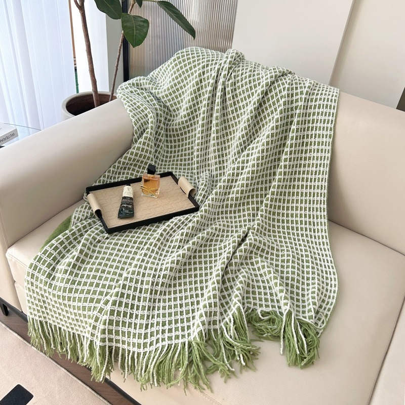 萱遇家纺  流苏针织盖毯-绿Q-C7095-1