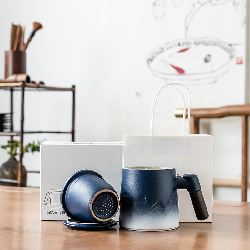 拂器  山海陶瓷茶水分离办公杯礼品盒BGB004-2