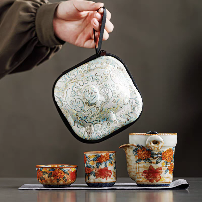 开门红金桂献鲤旅行茶具快客杯