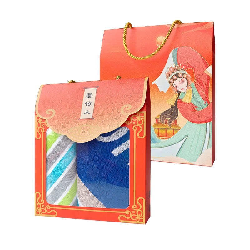 爱竹人  竹纤维运动毛巾条纹毛巾红韵礼盒A04