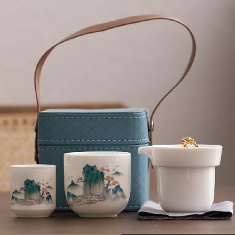 特级羊脂玉瓷旅行茶具
