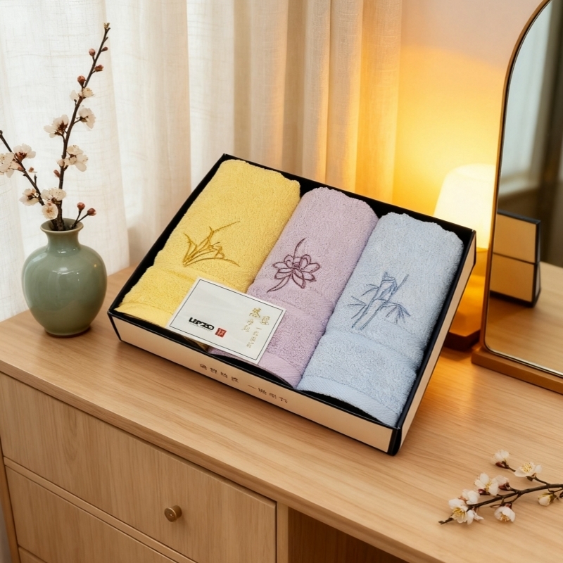 优品尚竹  竹纤维小国风毛巾三条装XGF-003