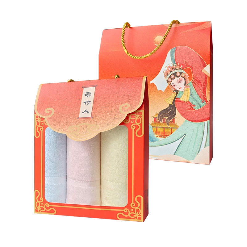 爱竹人  竹纤维迷你毛巾红韵礼盒3条装A01