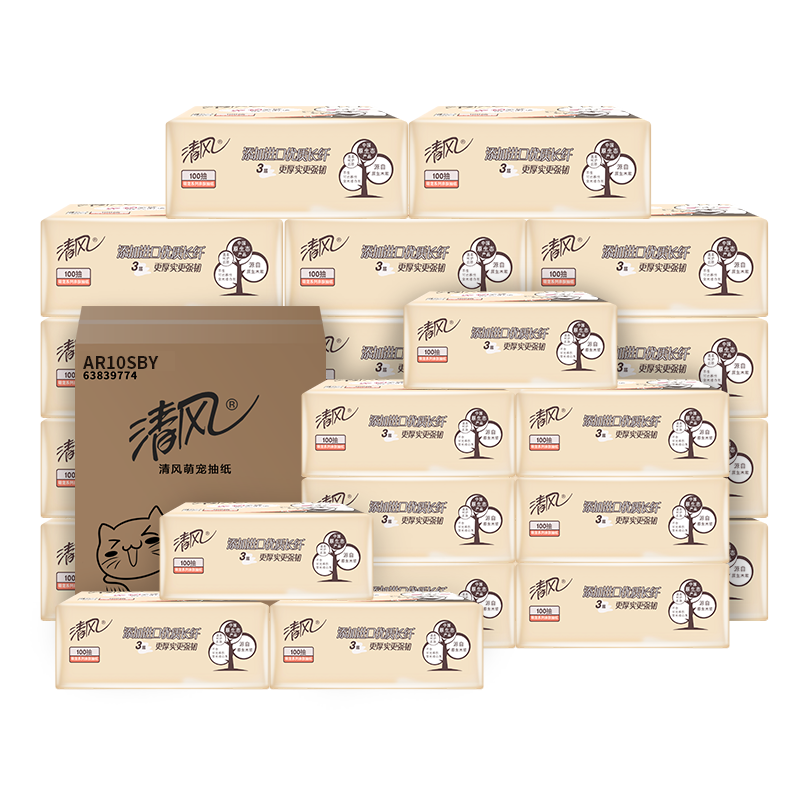 清风  萌宠系列亲肤3层100抽*27包AR10SBY