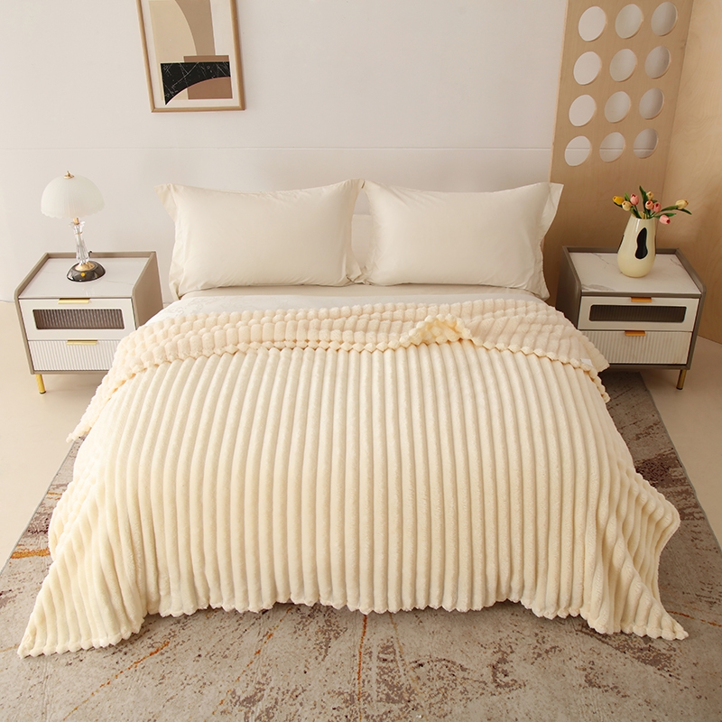 红豆  兔兔绒抽条休闲毯HD-RT240507