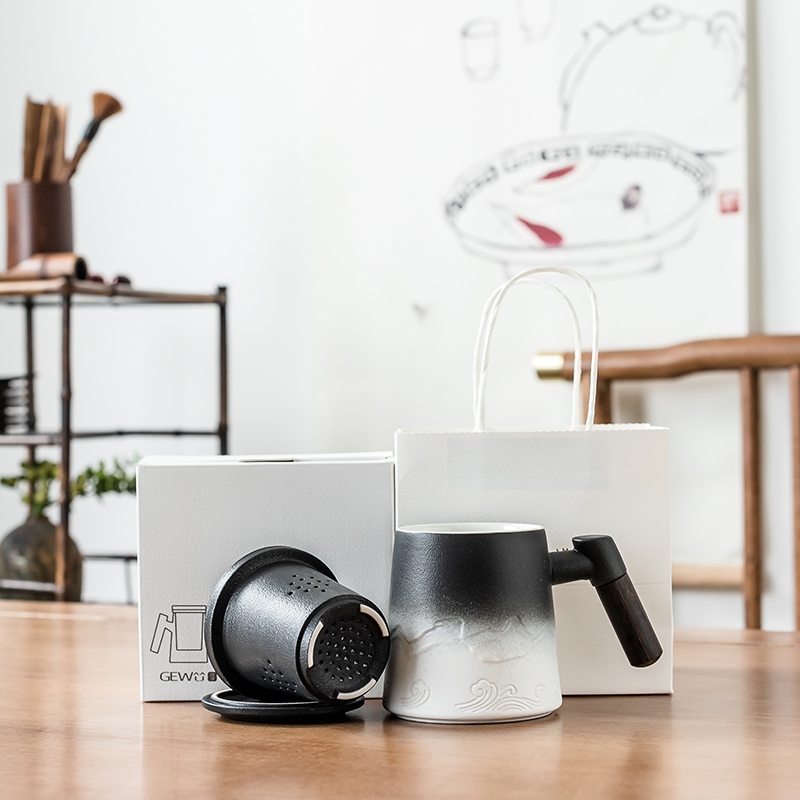 拂器  山海陶瓷茶水分离办公杯礼品盒BGB003-3