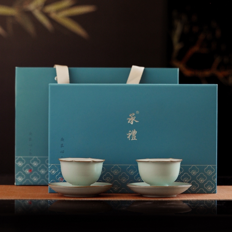 承礼  汝窑花口对杯高档礼盒