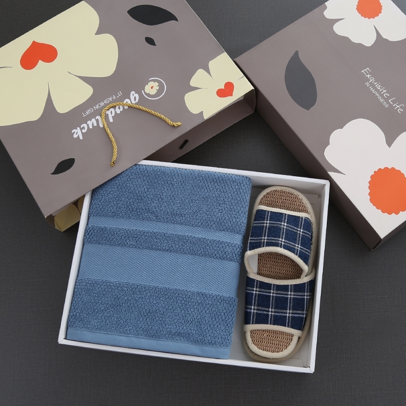 奥来纯  纯棉欧米浴巾老粗布拖鞋两件套