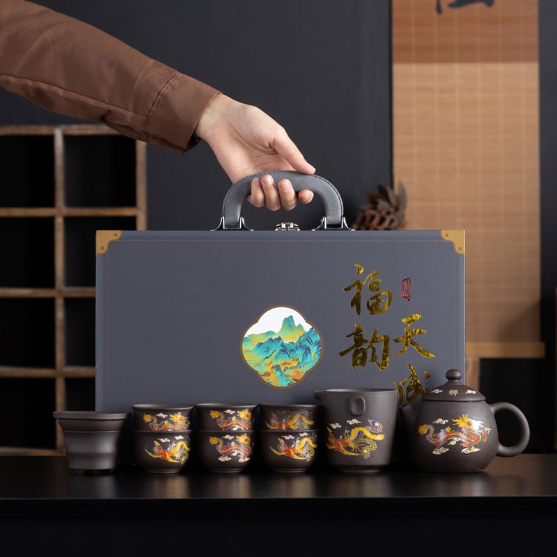 樱絮  10头变色紫砂龙蛋壶茶具套装