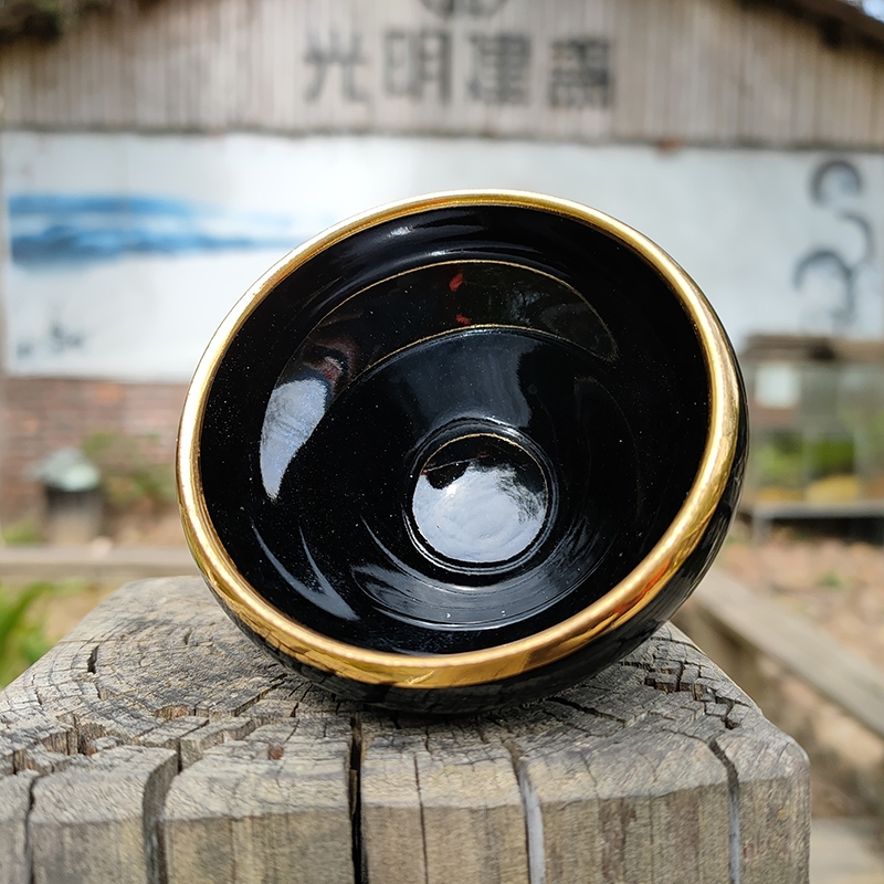 修光明  小乌金葫芦建盏圈金口贴花0791