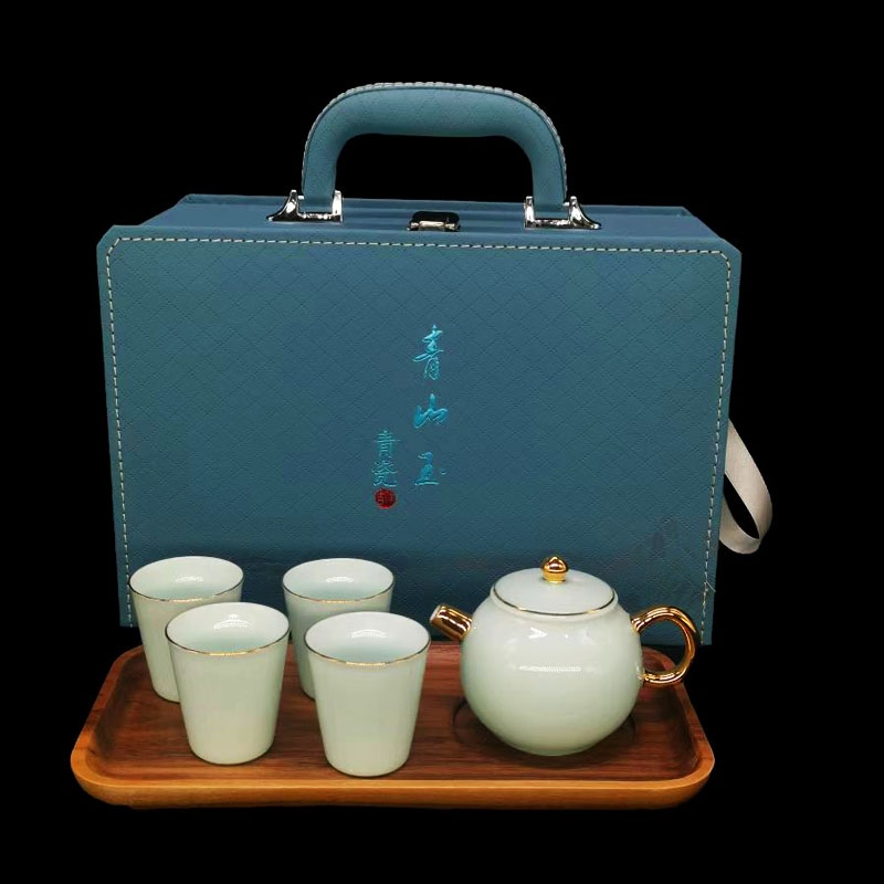 高端青山玉瓷胡桃木茶盘茶具