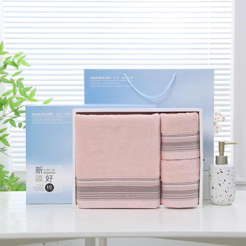 奥来纯  全棉水墨缎浴巾毛巾三件套礼盒